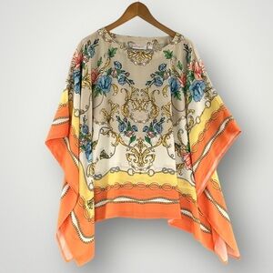 Belle by Kim Gravel Floral and Chain Print Blouse - Cream and Orange